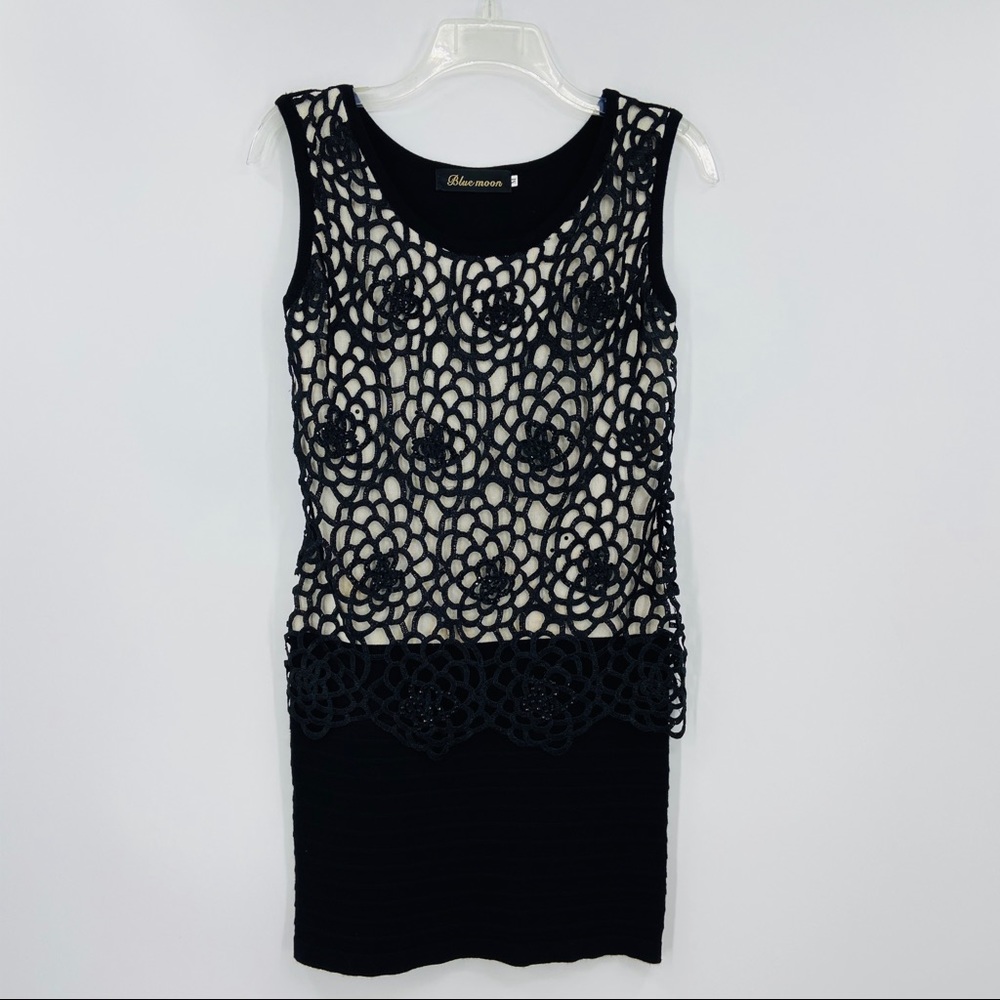 BLUE MOON Dress Art Deco 1920s Inspired Black Sleeveless Overlay